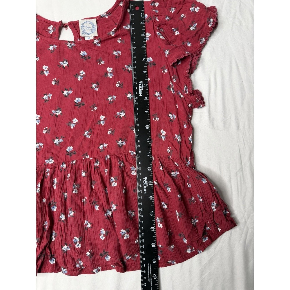 Blue Rain Womens Medium Red Floral Peplum Blouse Flutter Sleeve Boho Top M - Picture 5 of 5